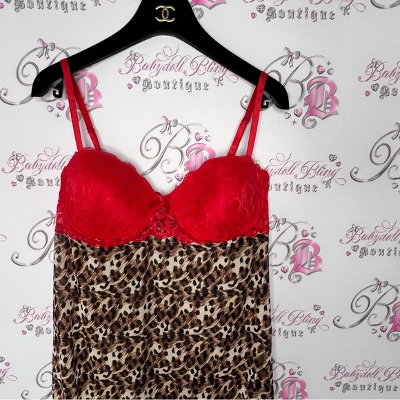Elegance babydoll cheetah print animal print red lace sexy bustier dress y2k - Picture 8 of 8